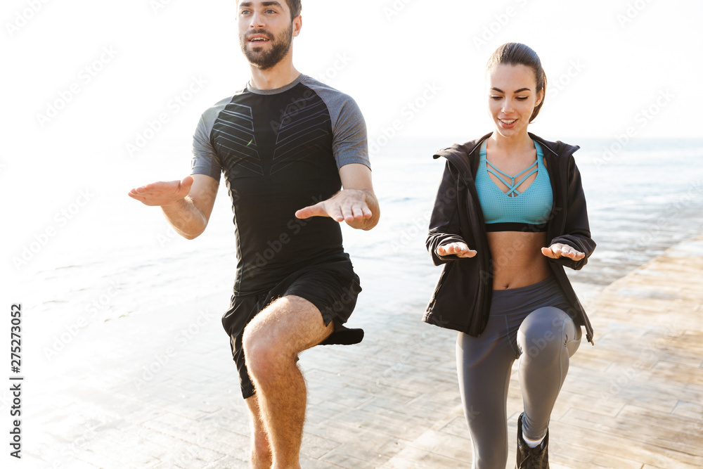 Sticker Attractive sporty young fitness couple