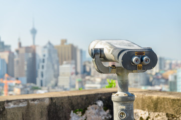Threadbare tower viewer at observation deck in Macau