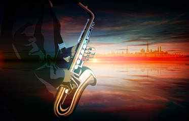 Fototapeta na wymiar abstract music illustration with saxophone player