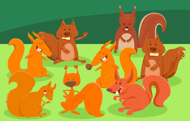 cartoon squirrels animal characters group