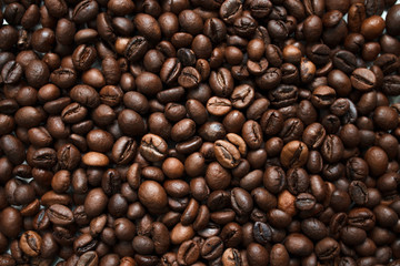 coffee beans brown close-up with blurred background