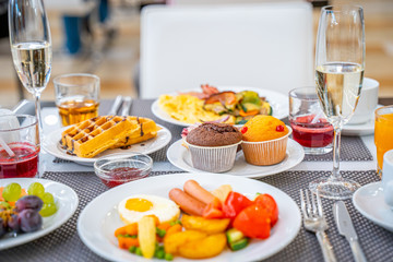 Breakfast Buffet Concept, Breakfast Time in Luxury Hotel, Brunch with Family in Restaurant
