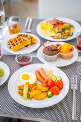Breakfast Buffet Concept, Breakfast Time in Luxury Hotel, Brunch with Family in Restaurant