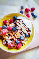Fresh Fruit Salad with Sour Cream and Balsamic Cream, Summer Healthy Lunch