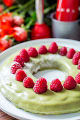 Homemade Modern Pistachio and Raspberry Cake for Birthday