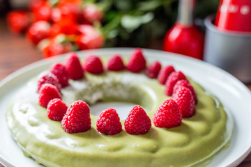 Homemade Modern Pistachio and Raspberry Cake for Birthday