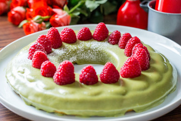 Homemade Modern Pistachio and Raspberry Cake for Birthday