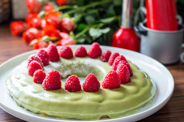 Homemade Modern Pistachio and Raspberry Cake for Birthday