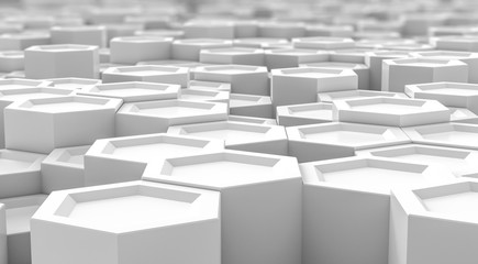 Abstract technological hexagonal background. White geometric hexagon concept. Modern element for design. 3d rendering.