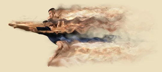 Fotobehang Martial arts fighter (MMA) jumping – Image © Andrey Burmakin