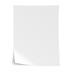 empty realistic white sheet of writing paper with bent corner and shadows vector illustration