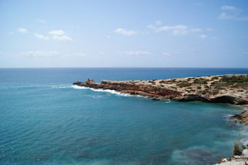 Fototapeta na wymiar View of Cala Roja, a beautiful beach in Ibiza, Spain