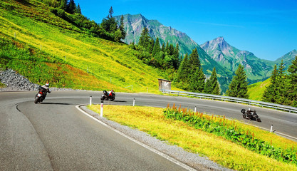 Fototapeta na wymiar Motorbikers group in mountainous tour