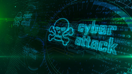 Cyber attack hologram concept with skull
