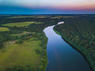 Aerial view of Nemunas river in Lithuania