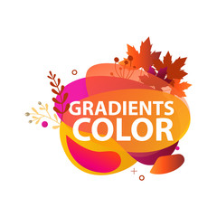Abstract graphic elements. Red, orange, magenta colors, maple leaves and sprigs. Fluid forms, transparent layers, flowing shapes. Vector template for logo, presentation, flyer design