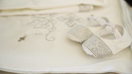 Newborn baby christening dress, shoes and cross