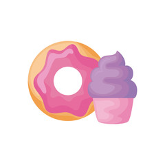 delicious sweet cupcake with donut