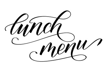 Handwritten brush calligraphy Lunch menu isolated on white background. Vector illustration. - obrazy, fototapety, plakaty