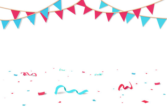 Confetti and ribbons fall on the floor, celebration party seasonal holiday background vector