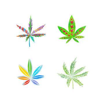 foglie di marijuana colorate sfondo bianco illustrazione