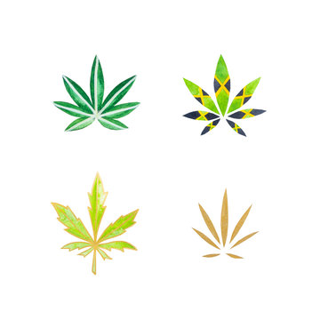 set di foglie di cannabis diverse acquerello sfondo bianco