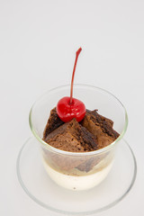 Close up homemade  Brownie and Cream. (selective focus)