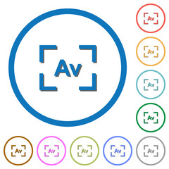 Camera aperture value mode icons with shadows and outlines