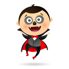 Happy funny vampire. Cute cartoon dancing and jumping. Halloween concept. Realistic vector illustration can be used for topics like party, carnival, celebration