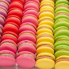 Delicious colored macaroons in an assortment on a white background