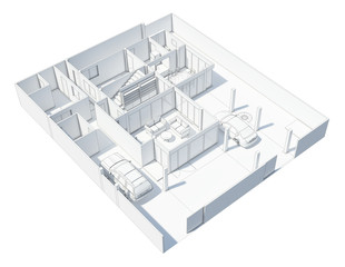 Floor plan of a house top view 3D illustration. 