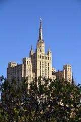 Fototapeta na wymiar Moscow Stalin skyscraper for trees