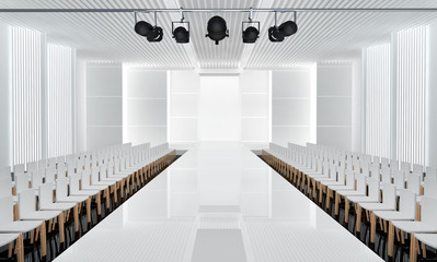 3D illustration of fashion empty runway with spot light. before a fashion show