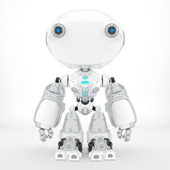 Ant-like robot in clean white color, front pose 3d render