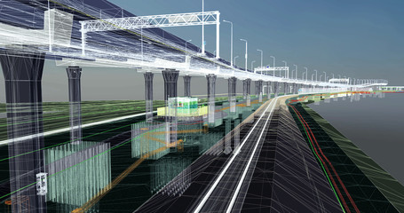 Naklejka premium The BIM model of the object of transport infrastructure of wireframe view 