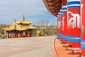 Red Buddhist prayer drums Hurde.