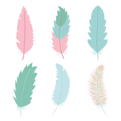 cute bohemian feathers set icons