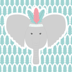elephant with feathers hat and pattern