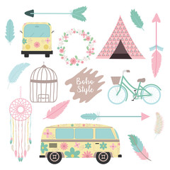 Naklejka premium bohemian and vintage set icons