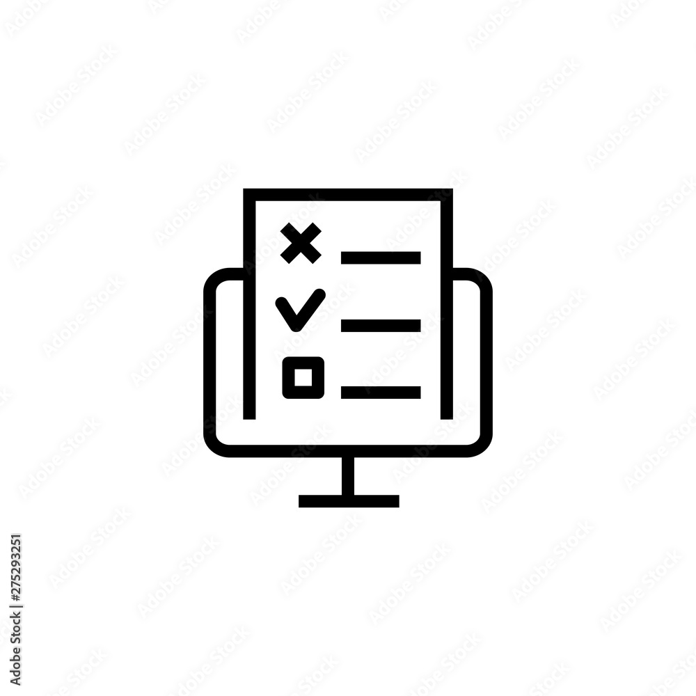 Poster monitor with checklist line icon. online application, report, questionnaire. survey concept. vector 