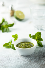 Homemade fresh mint sauce