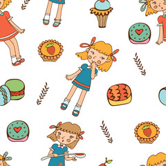 Little girls seamless pattern. Cute little girls colorful background