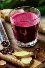 fresh spicy beetroot juice with Ginger, close-up