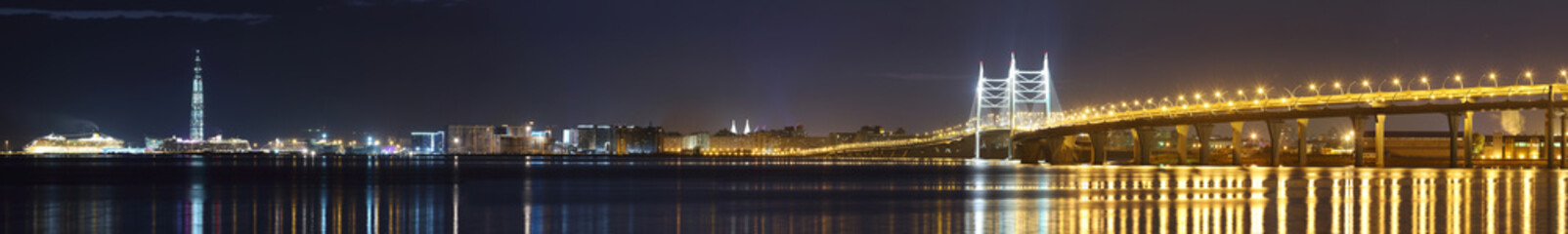 Fototapeta na wymiar Night view of the Western high-Speed Diameter of St. Petersburg