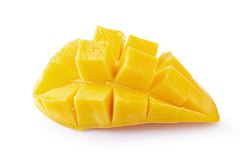 Mango cubes and slices Isolated on white background
