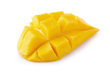 Mango cubes and slices Isolated on white background