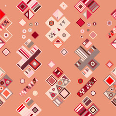 Seamless vector pattern. geometrical background with hand drawn decorative tribal elements. Print with ethnic, folk, traditional motifs. Graphic geometric illustration for wrapping, wallpaper, fabric
