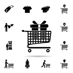 trolley with gift box icon. Universal set of shop for website design and development, app development