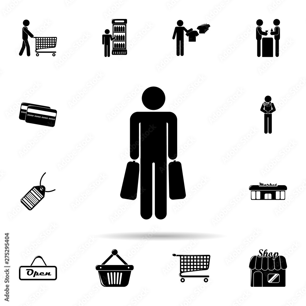 Poster a man with store packages icon. universal set of shop for website design and development, app develo