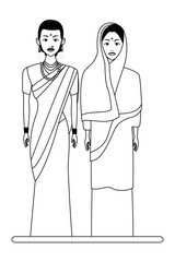 indian family avatar cartoon character in black and white